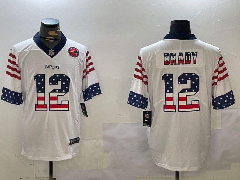 Men New England Patriots #12 Brady White National Flag 2024 Nike Limited NFL Jersey style 2->youth nba jersey->Youth Jersey